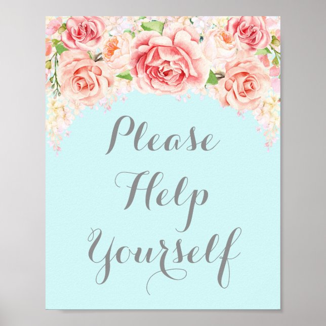 Please Help Yourself Sign Pink Watercolor Blue (Front)