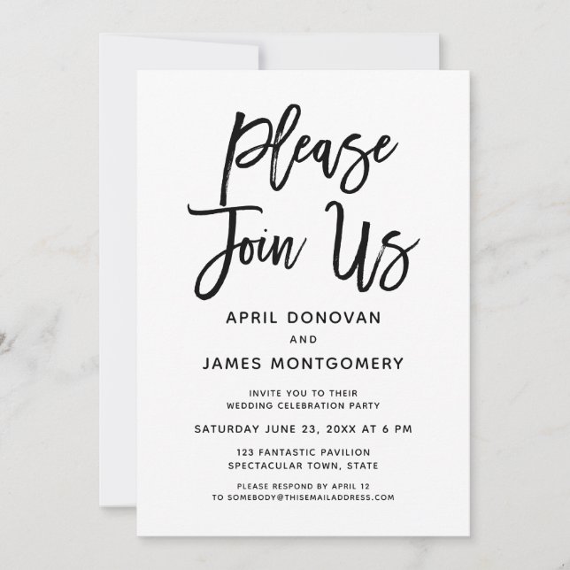 Please Join Us Brush Typography Wedding Invitation (Front)