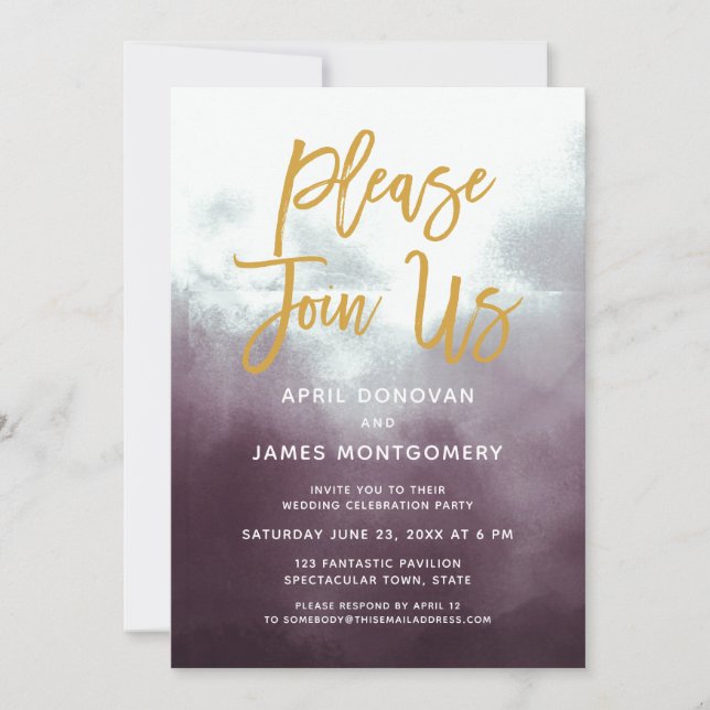 Please Join Us Brush Typography Wedding Invitation (Front)