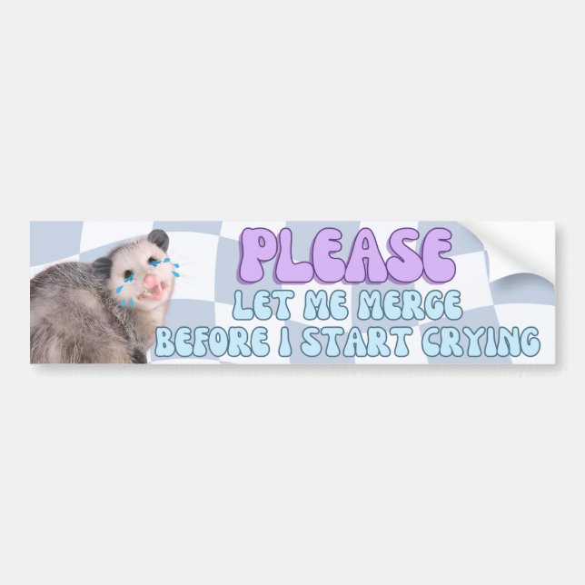Please Let Me Merge Before I Start Crying - Possum Bumper Sticker (Front)