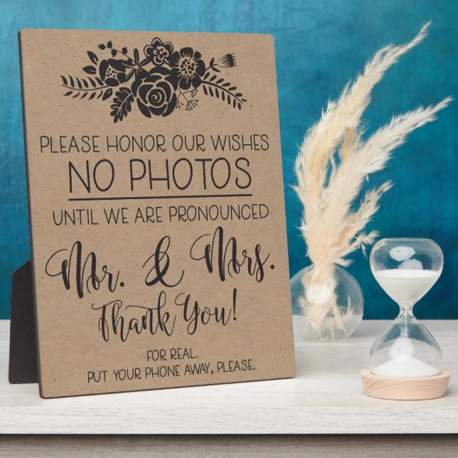Please No Cell Phone Photos Wedding Ceremony Sign Plaque (Side)