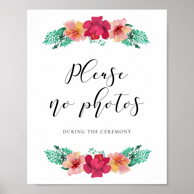 Please no photos floral design wedding sign (Front)