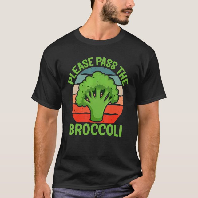 Please Pass The Broccoli   Retro Vegan Broccoli T-Shirt (Front)