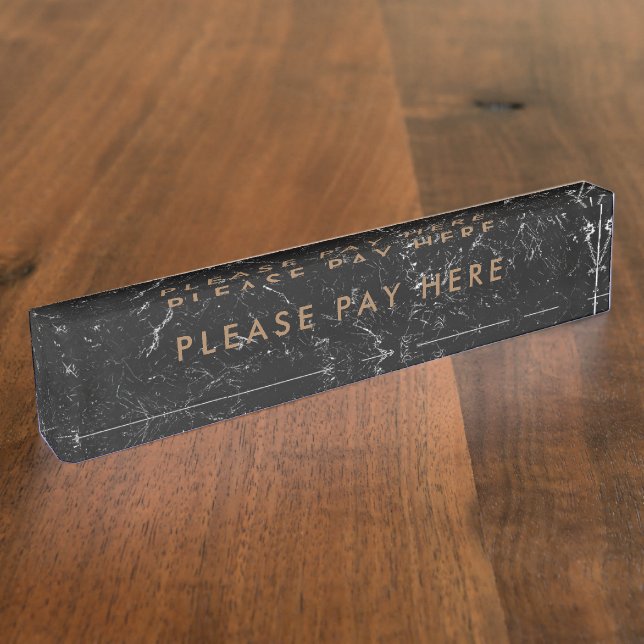 Please Pay here Sign Black Marble Gold Business Nameplate (Side)