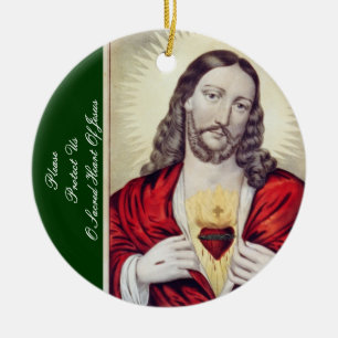 PLEASE PROTECT US O SACRED HEART OF JESUS CERAMIC ORNAMENT