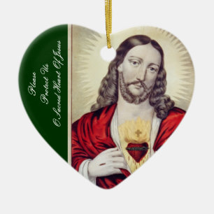 PLEASE PROTECT US O SACRED HEART OF JESUS CERAMIC ORNAMENT