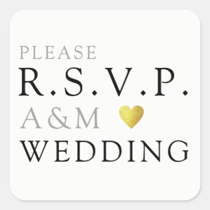 Please R.S.V.P. Elegant Wedding Invitation  Square Sticker