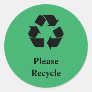 Please Recycle with Recycling Symbol on Green Classic Round Sticker