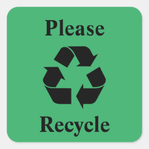 Please Recycle with Recycling Symbol on Green Square Sticker