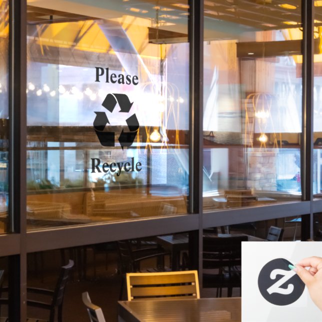 Please Recycle with Recycling Symbol  Window Cling (Restaurant Window)