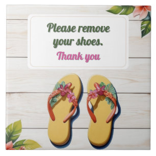 Please Remove Your Shoes Hawaiian Style flip flops Tile
