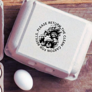 Please return carton egg stamp with a funny hen
