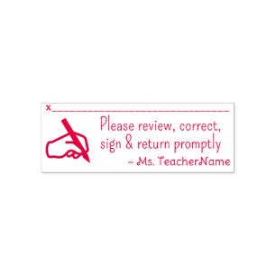 "Please review, correct, sign & return promptly" Self-inking Stamp