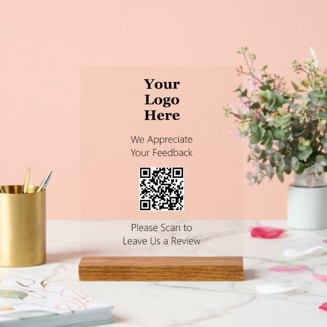 Please Scan QR Code to Leave Review Business Logo Acrylic Sign (Wedding)