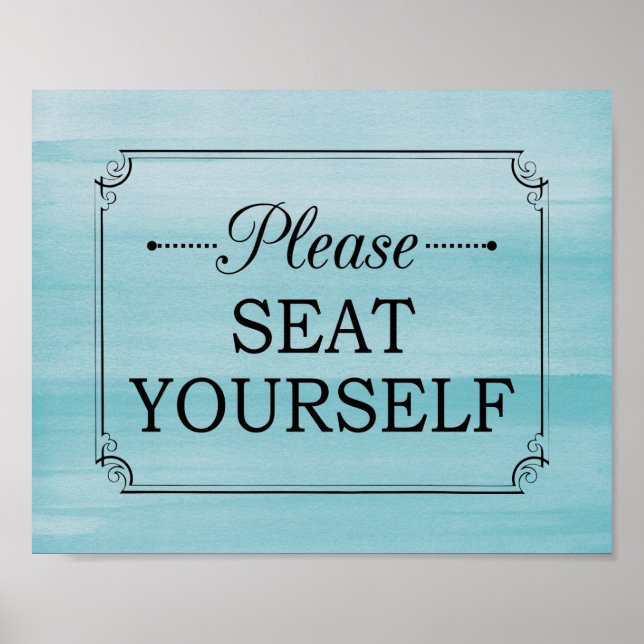 Please Seat Yourself Blue Watercolor Cute Bathroom Poster (Front)