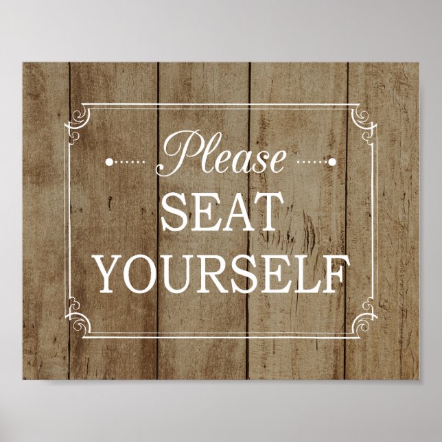 Please Seat Yourself Faux Wood Bathroom Poster (Front)