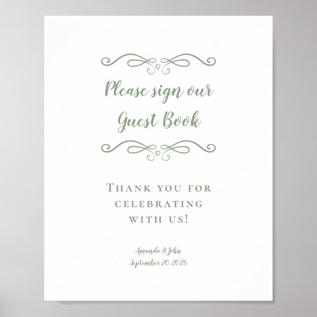 Please Sign Our Guest Book Elegant Sage Wedding (Front)