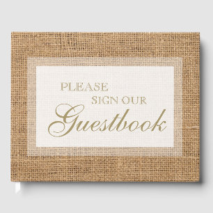 Please Sign Our Guest book. Rustic Burlap. Book