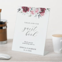 Please Sign Our Guest Book | White Maroon Rose 