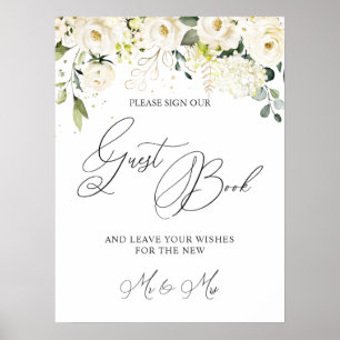Please Sign Our Guest Book White Roses Poster