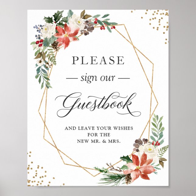 Please Sign Our Guestbook Red Poinsettia Floral (Front)