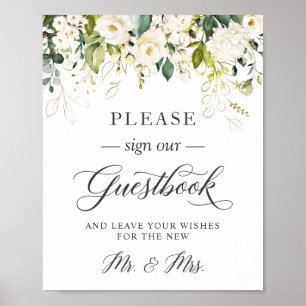 Please Sign Our Guestbook White Roses Floral