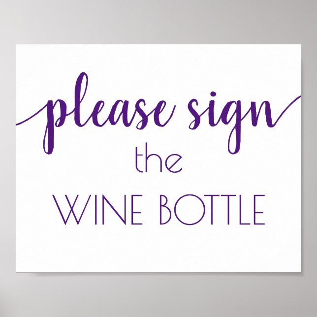 Please Sign the Wine Bottle | Purple Script Poster (Front)