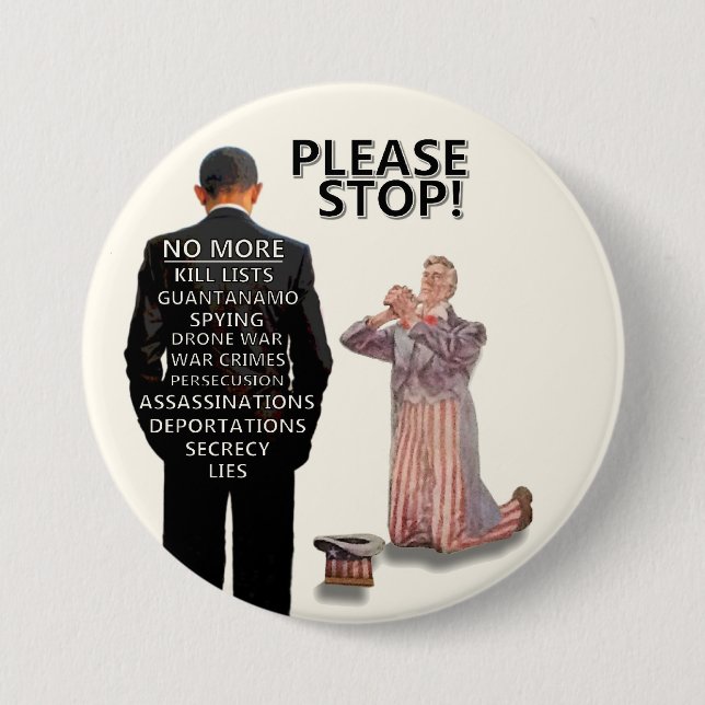 Please Stop! 3 Inch Round Button (Front)