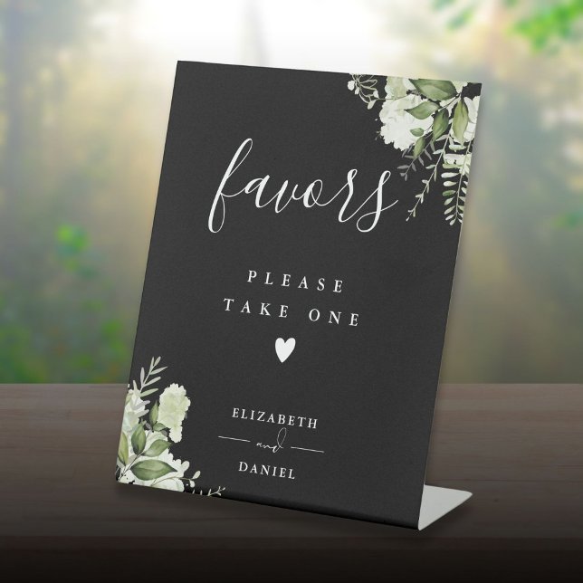 Please Take A Favor Black White Floral Greenery Pedestal Sign (Please Take A Favor Black White Floral Greenery Pedestal Sign)
