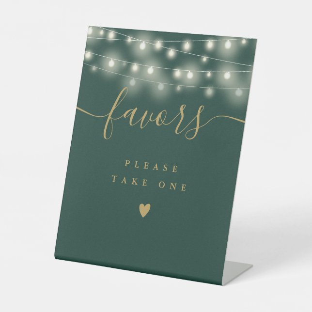Please Take A Favor Green And Gold String Lights Pedestal Sign (Front)