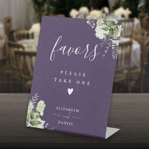 Please Take A Favor Purple Floral Greenery Pedestal Sign