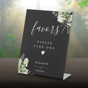 Please Take A Favour Black White Floral Greenery Pedestal Sign