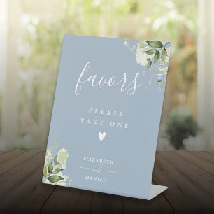 Please Take A Favour Dusty Blue Floral Greenery Pedestal Sign