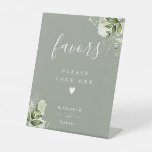 Please Take A Favour Sage Green Floral Greenery Pedestal Sign