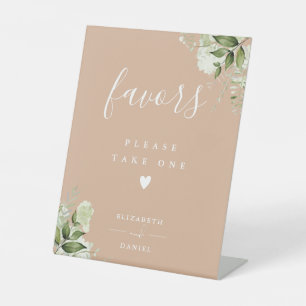 Please Take A Favour Tan Floral Greenery Pedestal Sign