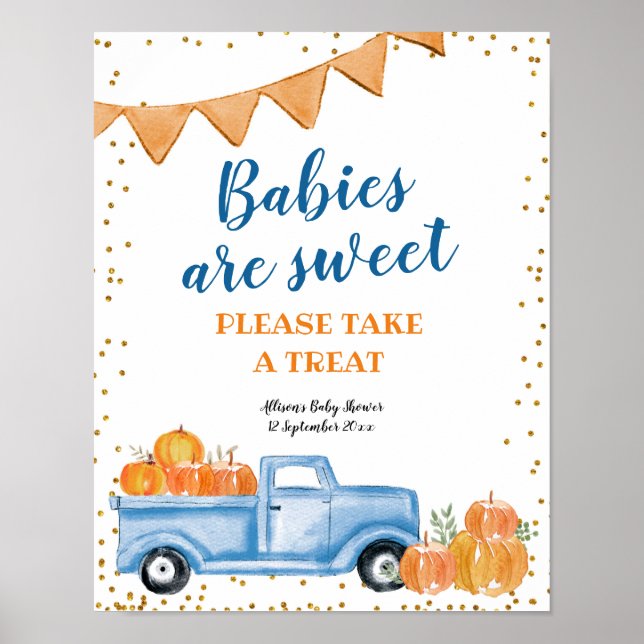 Please take a treat blue truck pumpkin sign (Front)