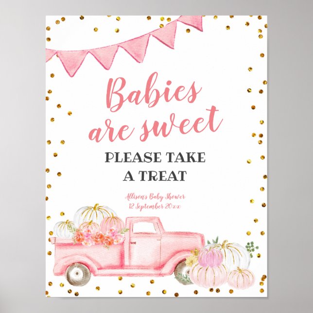 Please take a treat pink truck pumpkin sign (Front)