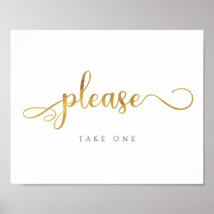 Please take one   Favours Gold Trendy Wedding Sign