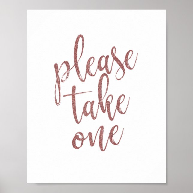 Please Take One Rose Gold Glitter Wedding Sign (Front)