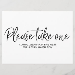 "Please take one" Wedding Favours Lettered Sign Invitation