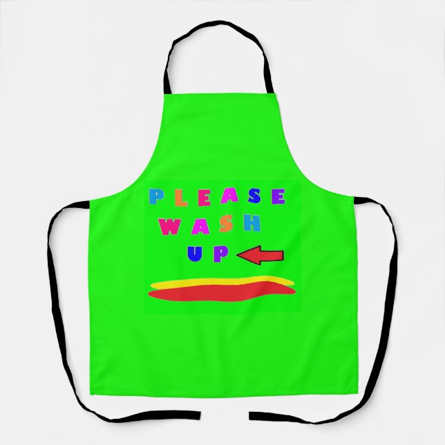 Please wash up design lime green with words apron (Front)