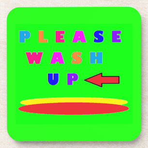 Please wash up design lime green with words coaster
