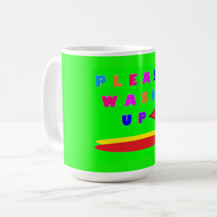 Please wash up design lime green with words coffee mug