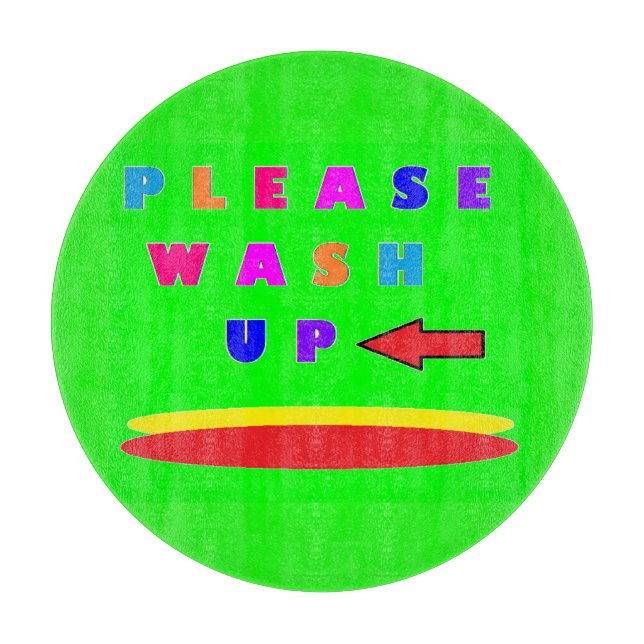 Please wash up design lime green with words cutting board (Front)