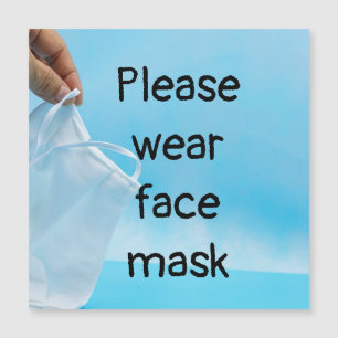 Please wear face mask on blue background