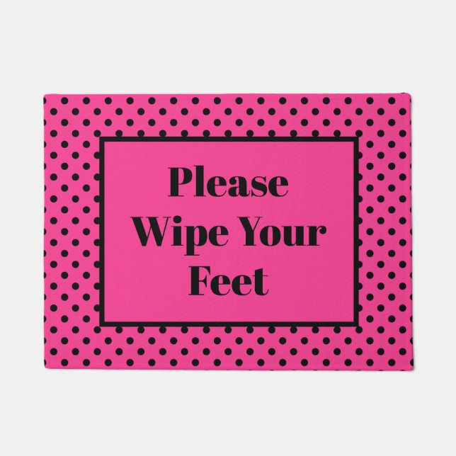 Please wipe your feet cute pink polka dots welcome doormat (Front)