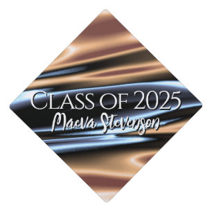 pleated blue yellow metallic satin fabric graduation cap topper
