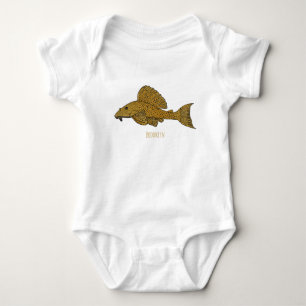 Pleco fish cartoon illustration  baby bodysuit