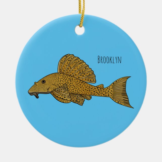 Pleco fish cartoon illustration ceramic ornament (Front)
