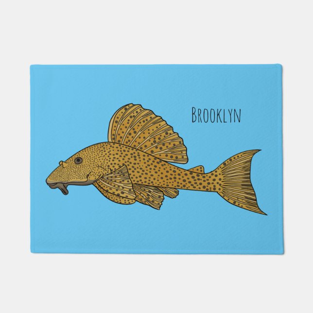 Pleco fish cartoon illustration doormat (Front)